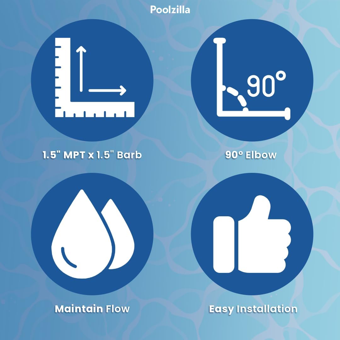 Poolzilla 1.5” Elbow Adapter for Swimming Pools - MPT by 90 Degree - Durable PVC - Compatible with SPX1105Z4