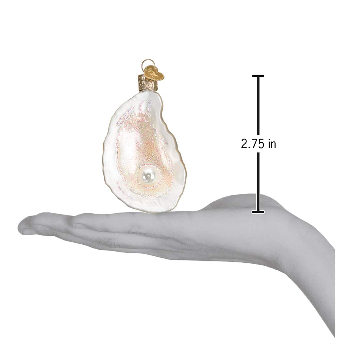 Old World Christmas Ornaments: Beach Shells Glass Blown Ornaments for Christmas Tree, Oyster with Pearl