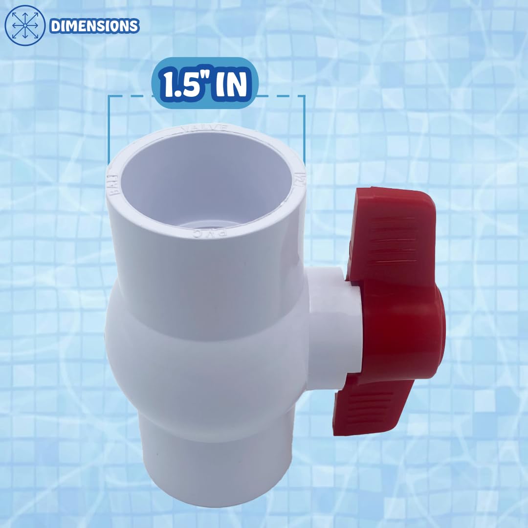 Poolzilla 1-1/2" PVC Ball Valve (2 Pack) for Schedule 40 PVC | Rated 150 PSI