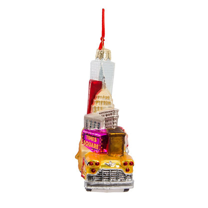 Kurt Adler 5" NYC Santa in Taxi Glass Ornament, holiday