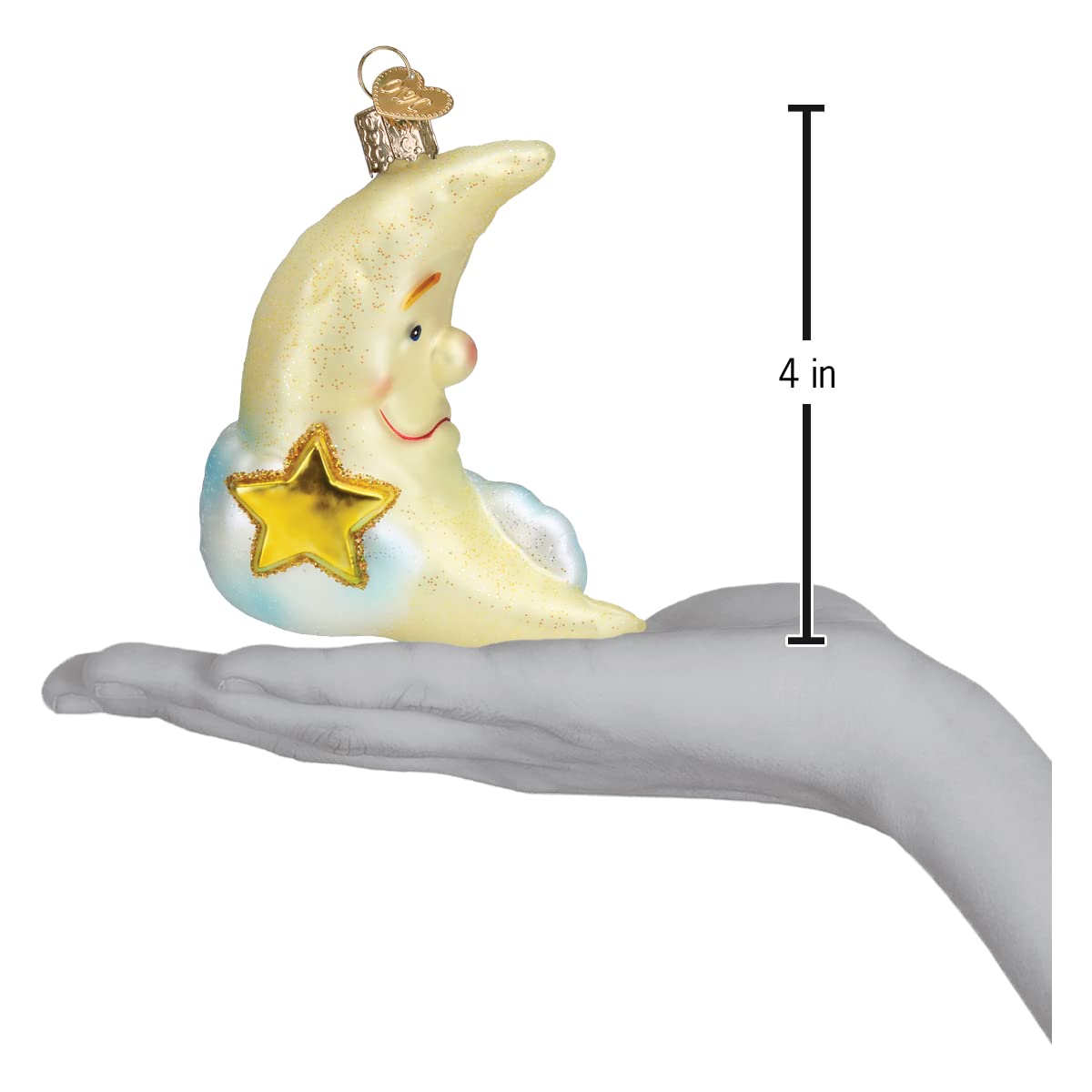 Old World Christmas Mister Moon Glass Blown Ornament for Christmas Tree, Handcrafted Holiday Decoration, Outer Space Collection