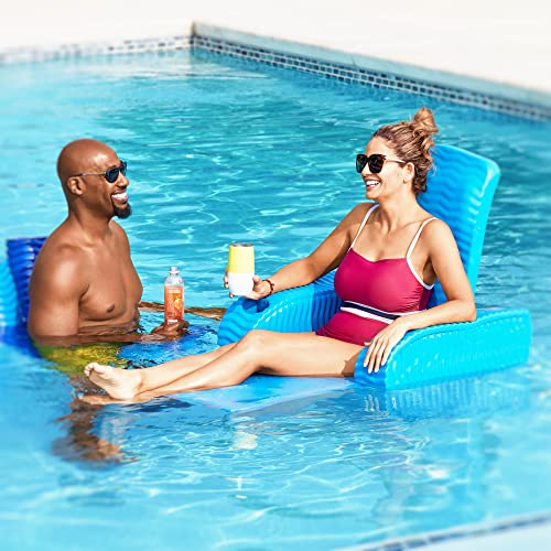 Poolzilla, TRC Deluxe Baja II Foldable Pool Lounger Reclining Chair, Wavy Foam Shell Padding, Bahama Blue