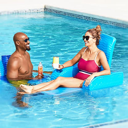 Poolzilla, TRC Deluxe Baja II Foldable Pool Lounger Reclining Chair, Wavy Foam Shell Padding, Bahama Blue