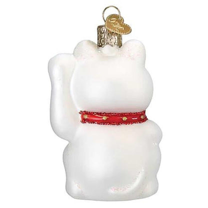 Old World Christmas Lucky Cat Glass Blown Ornament for Christmas Tree, Handcrafted Holiday Decoration, Chinese Collection