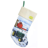 Kurt Adler John Deere Tractor Parked in Snow Farm Scene Holiday Stocking
