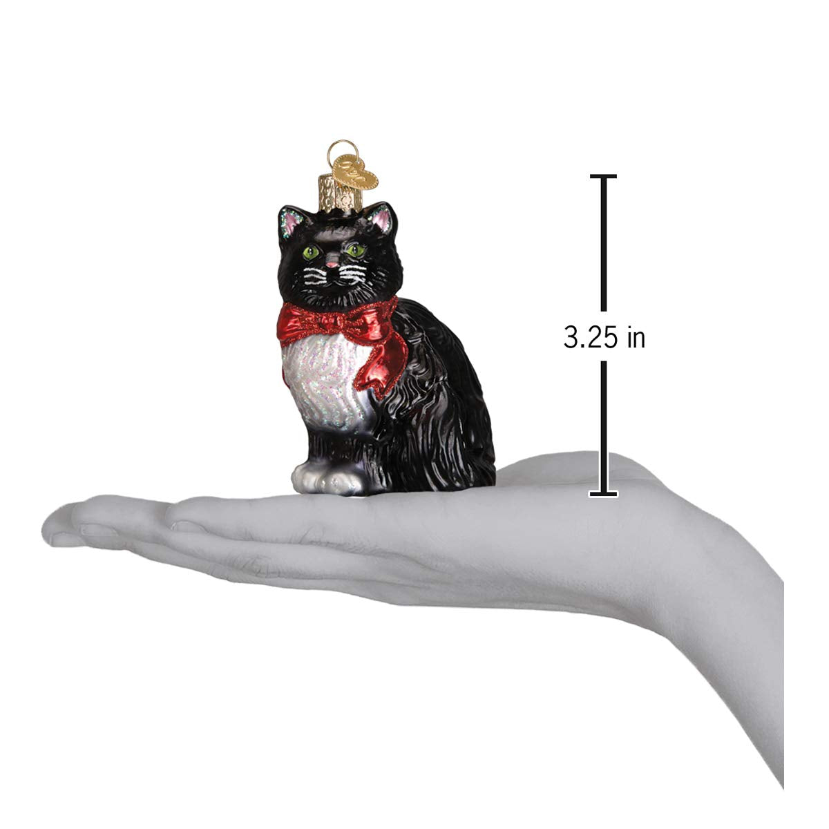 Old World Christmas Tuxedo Kitty Glass Blown Ornament for Christmas Tree, Handcrafted Holiday Decoration, Cat Collection