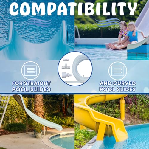 Poolzilla Pool Slide Spray Kit - 12’ FT Tubing, Nozzles, and Connector for Straight or Curved Slides