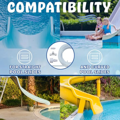 Poolzilla Pool Slide Spray Kit - 12’ FT Tubing, Nozzles, and Connector for Straight or Curved Slides