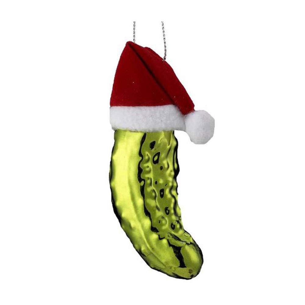 Noble Gems? Pickle In Santa Hat Glass Ornament, Christmas