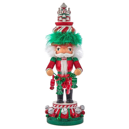 Kurt Adler Hollywood Wooden Nutcracker Collection, Red, White & Green Candy Tower Hat, 15"