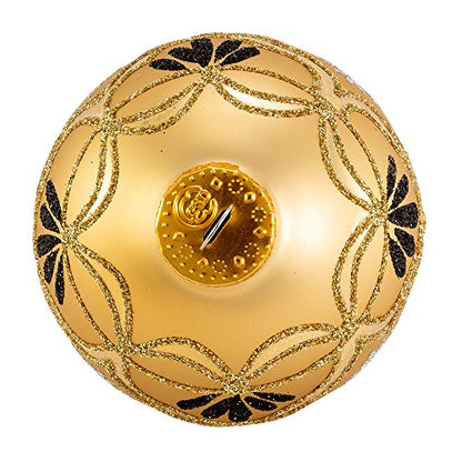 Kurt Adler 80MM Glass Gold and White Deco Ornament, 6 Piece Set, Multicolor, 6 Count, Christmas
