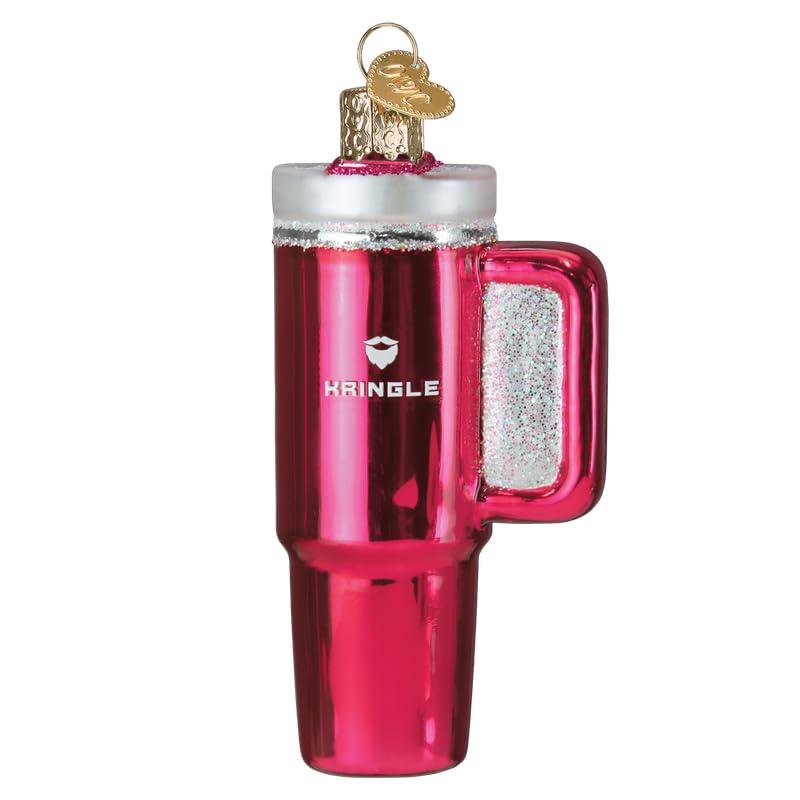 Old World Christmas Pink Kringle Cup Glass Blown Ornament for Christmas Tree, Handcrafted Holiday Decoration, Kitchen Collection