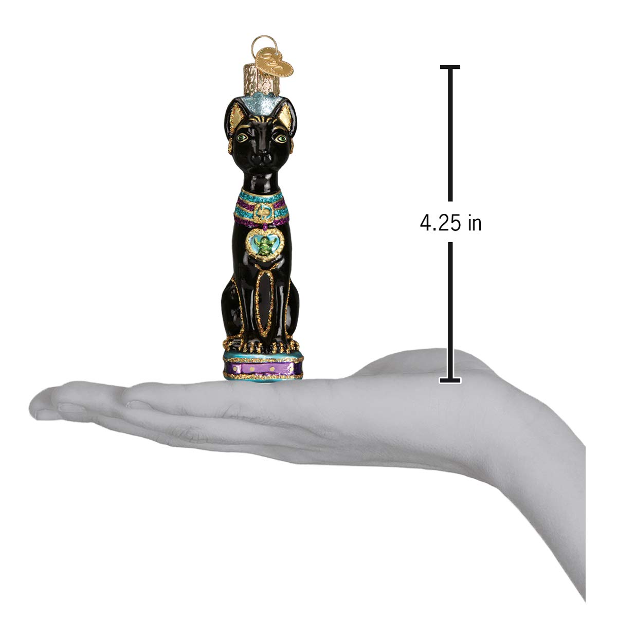 Old World Christmas Egyptian Cat Glass Blown Ornament for Christmas Tree, Handcrafted Holiday Decoration, Cat Collection