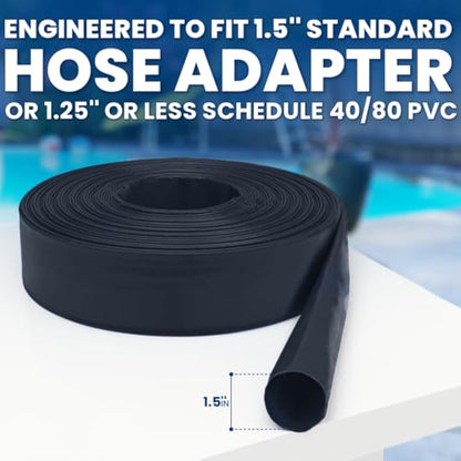 Poolzilla Heavy Duty Swimming Pool Backwash Hose | 1.5"x50' | Black | Includes Steel Clamp