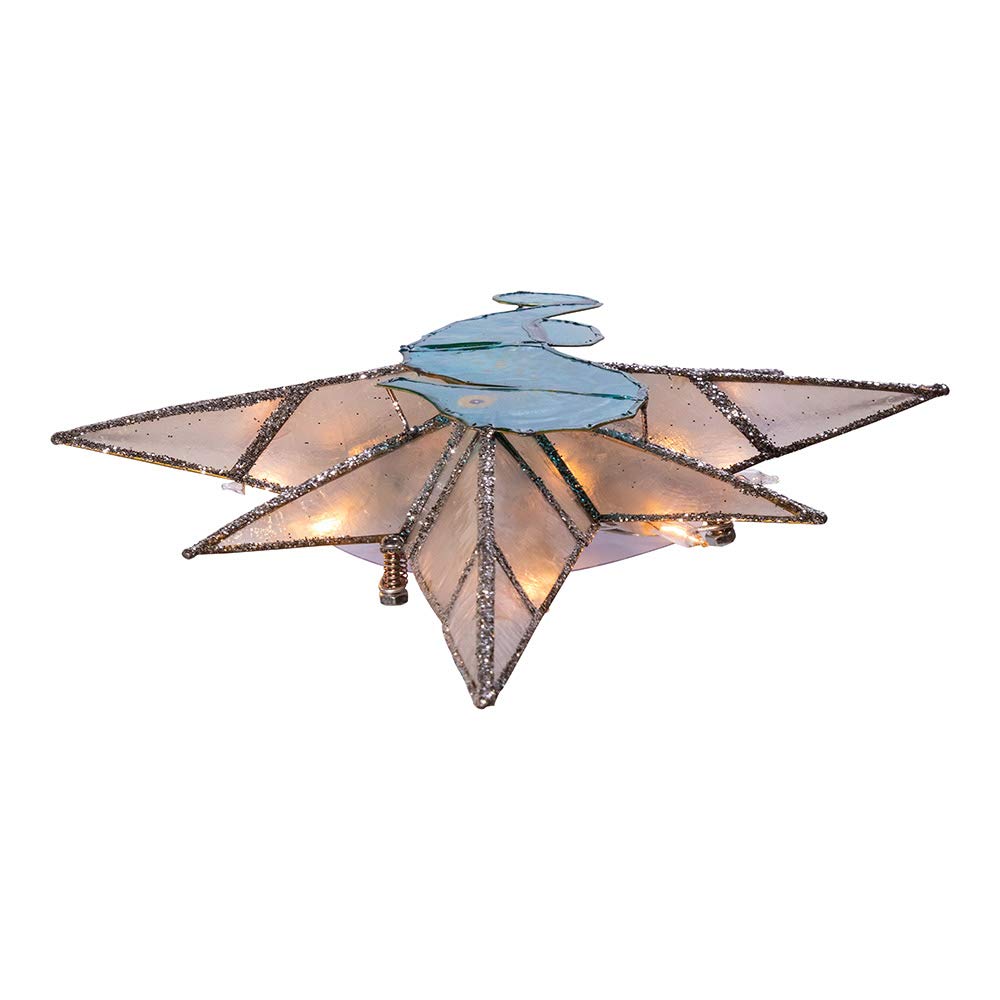 Kurt Adler 8-Point Illuminated Capiz Shell Bethlehem Star with Seahorse Treetop, 10 Incandescent Lights, 11.4"