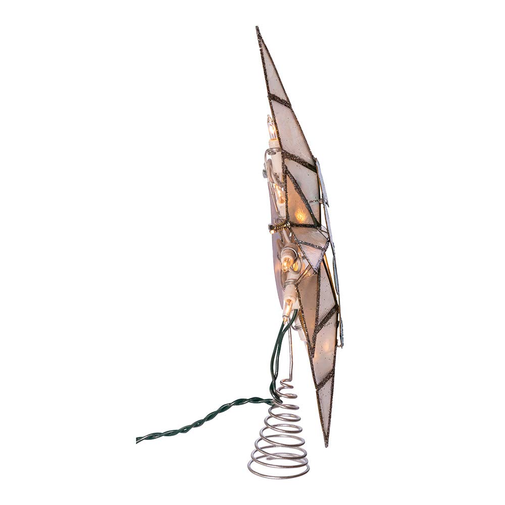 Kurt Adler 8-Point Illuminated Capiz Shell Bethlehem Star with Seahorse Treetop, 10 Incandescent Lights, 11.4"