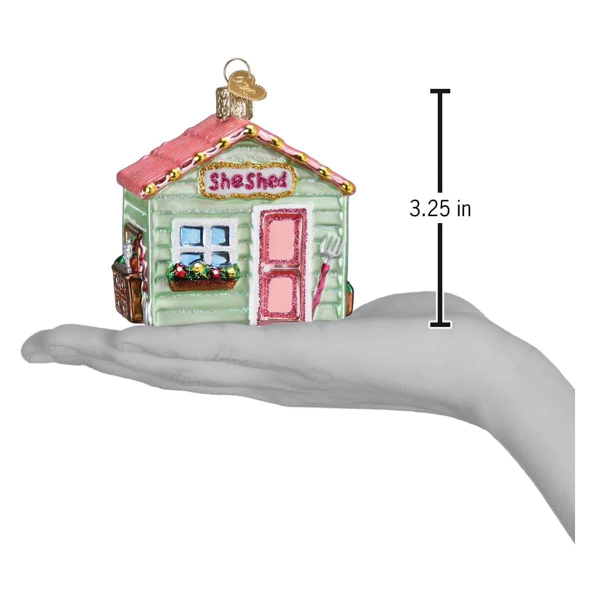 Old World Christmas She Shed Glass Blown Ornament for Christmas Tree, Handcrafted Holiday Decoration, Garden Collection