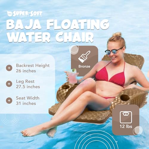 TRC Recreation Folding Baja Chair Foam Swimming Pool Float, Portable Super Soft Floating Lounger with 2 Cup Holders for Beach Essentials, Bronze