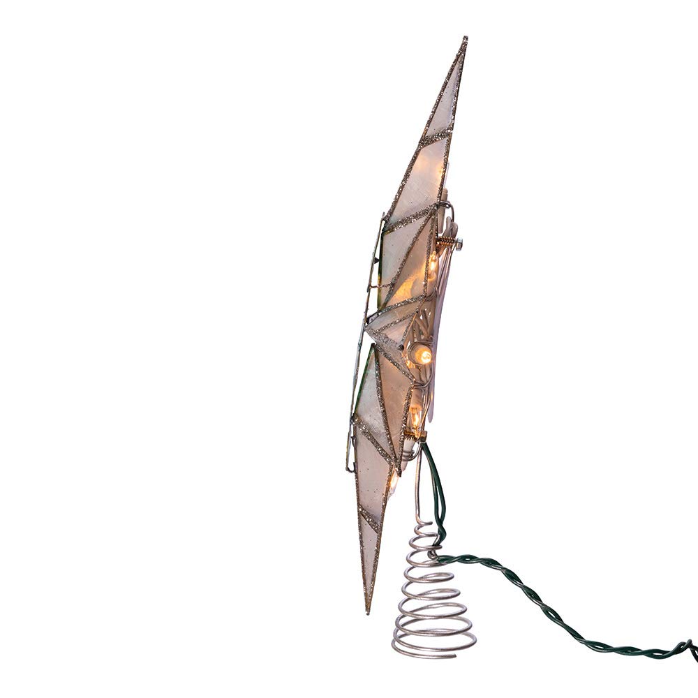 Kurt Adler 8-Point Illuminated Capiz Shell Bethlehem Star with Seahorse Treetop, 10 Incandescent Lights, 11.4"
