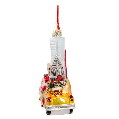 Kurt Adler 5" NYC Santa in Taxi Glass Ornament, holiday