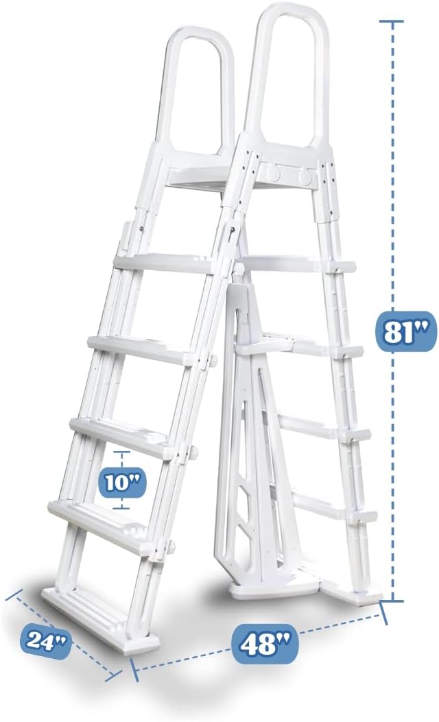 Poolzilla Above Ground A-Frame Flip Up Pool Ladder w/Non Skid Platform - for 48’’ to 54’’ in. Above Ground Pools