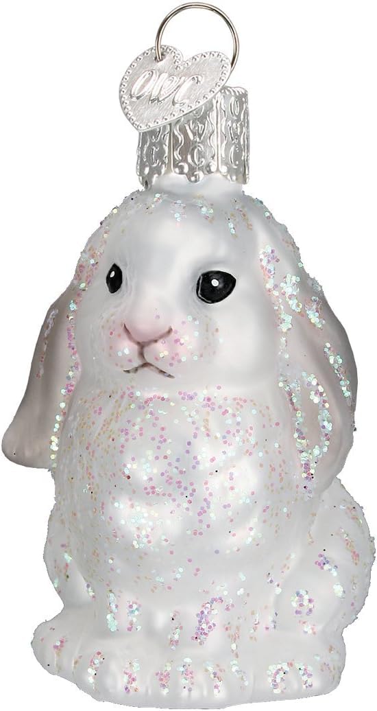 Old World Christmas White Baby Bunny Glass Blown Ornament for Christmas Tree, Handcrafted Holiday Decoration, Wildlife Animal Collection