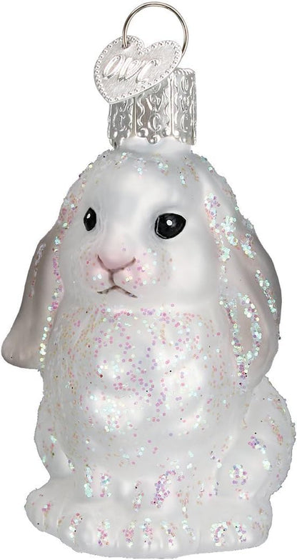 Old World Christmas White Baby Bunny Glass Blown Ornament for Christmas Tree, Handcrafted Holiday Decoration, Wildlife Animal Collection