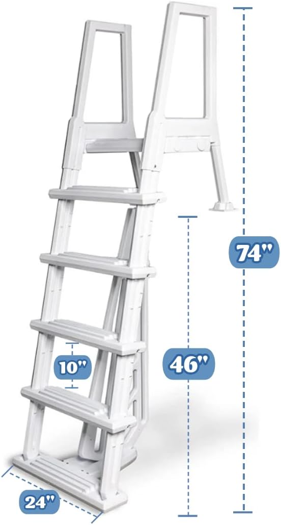 Poolzilla Pool Step Ladder for Above Ground Pools - Deck Mounted Ladder w/Wide Non Skid Platform - for 48’’ to 54’’ in. Above Ground Pools