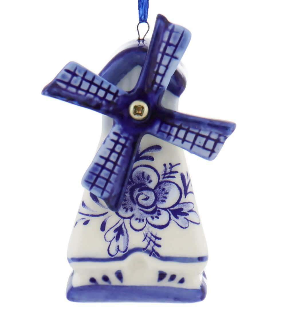 Delft Blue Windmill Ornaments, 3 Assorted