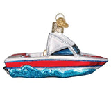 Old World Christmas Ski Boat Glass Blown Ornament for Christmas Tree, Handcrafted Holiday Decoration, Transportation Collection