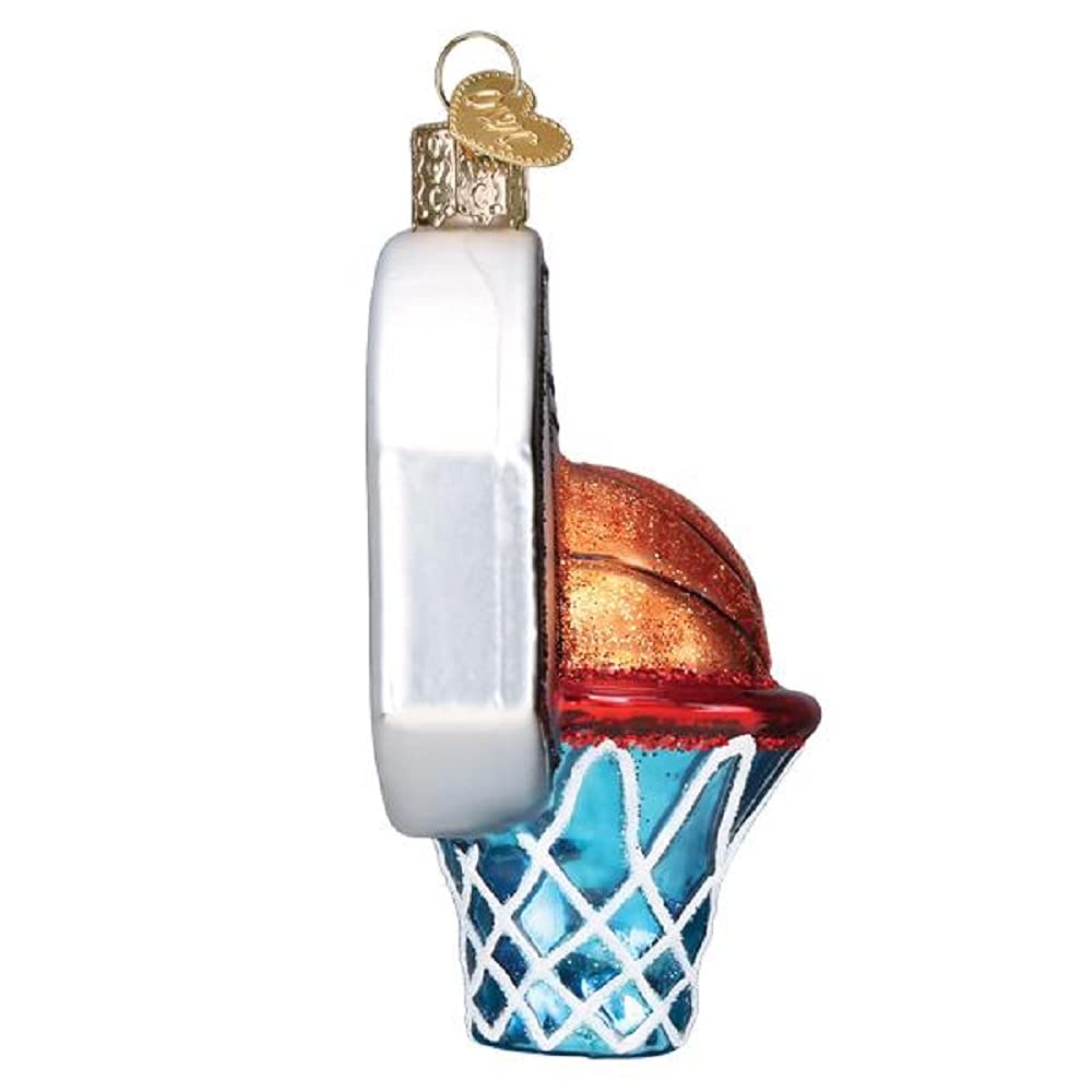 Old World Christmas Basketball Hoop Glass Blown Ornament for Christmas Tree, Handcrafted Holiday Decoration, Sport Collection