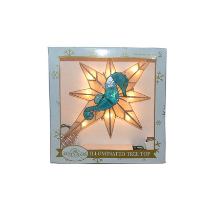 Kurt Adler 8-Point Illuminated Capiz Shell Bethlehem Star with Seahorse Treetop, 10 Incandescent Lights, 11.4"