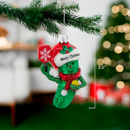 Kurt Adler 3.5-inch Noble Gems? Pickleball Pickle with Santa Ornament