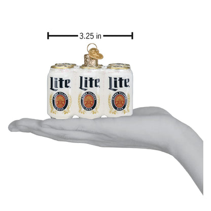 Old World Christmas Miller Lite Six Pack Glass Blown Ornament for Christmas Tree, Handcrafted Holiday Decoration, Beer Collection