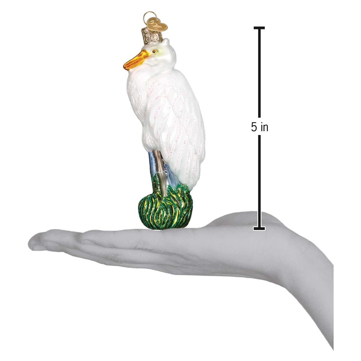 Old World Christmas Bird Watcher Collection Glass Blown Ornaments for Christmas Tree Egret, Great Egret 16116