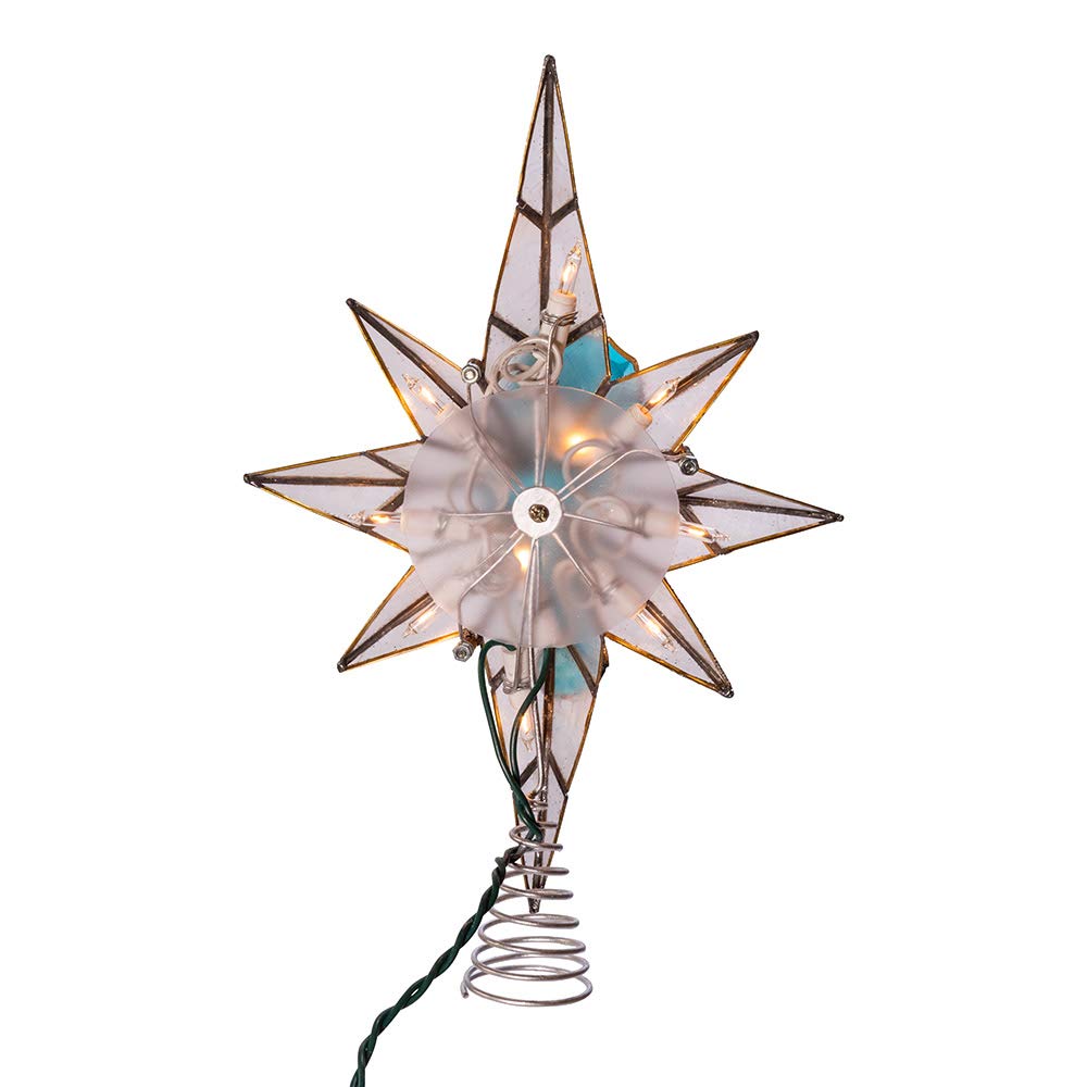 Kurt Adler 8-Point Illuminated Capiz Shell Bethlehem Star with Seahorse Treetop, 10 Incandescent Lights, 11.4"