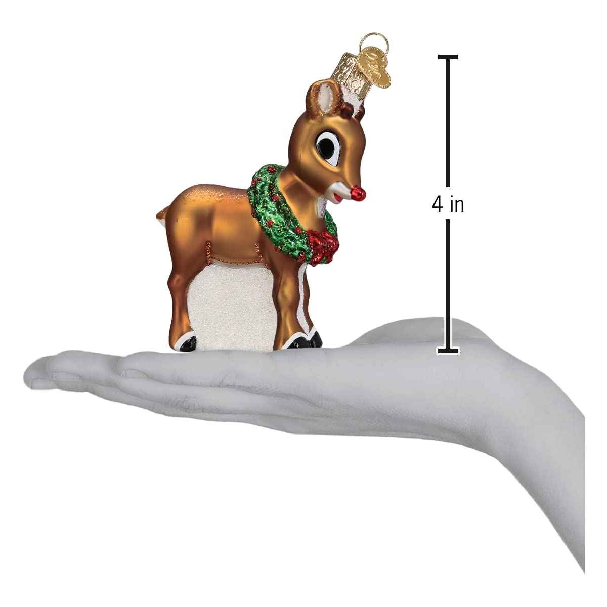 Old World Christmas Rudolph The Red-Nosed Reindeer Glass Blown Ornament for Christmas Tree, Handcrafted Holiday Decoration, Rudolph Collection