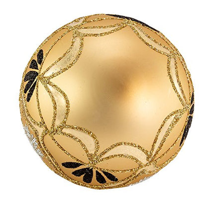 Kurt Adler 80MM Glass Gold and White Deco Ornament, 6 Piece Set, Multicolor, 6 Count, Christmas