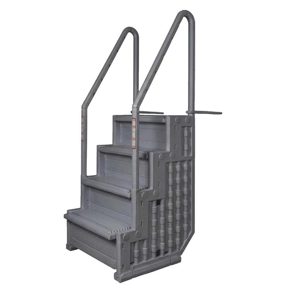 Poolzilla Premium Deck-Mounted Pool Ladder with Double Handrails - Gray - Fits 48"–54" Above Ground Pools
