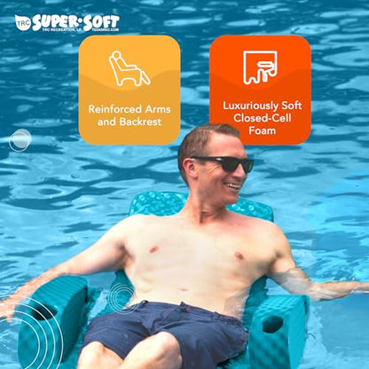 TRC Recreation Folding Baja Chair Foam Swimming Pool Float, Portable Super Soft Floating Lounger with 2 Cup Holders for Beach Essentials, Teal