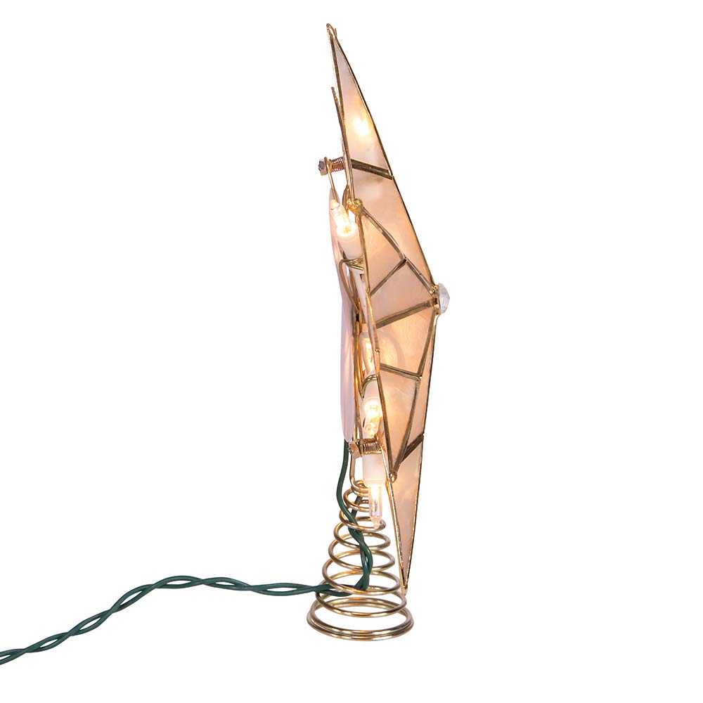 Kurt S. Adler UL3141 9.84" Brass Plated 7-Point Double Tip Capiz Star with Center Gem Tree Topper
