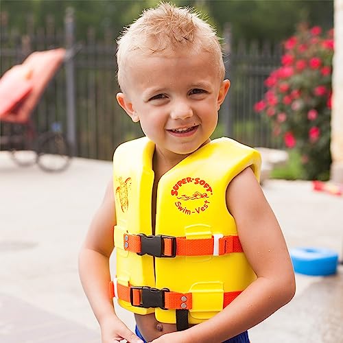 TRC Recreation Super Soft Child Size X Small Life Jacket USCG Approved Vinyl Coated Foam Swim Vest for Kids Swimming Pool and Beach Gear, Yellow