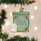 Old World Christmas Tea Tin Glass Blown Ornament for Christmas Tree, Handcrafted Holiday Decoration, Tea Collection
