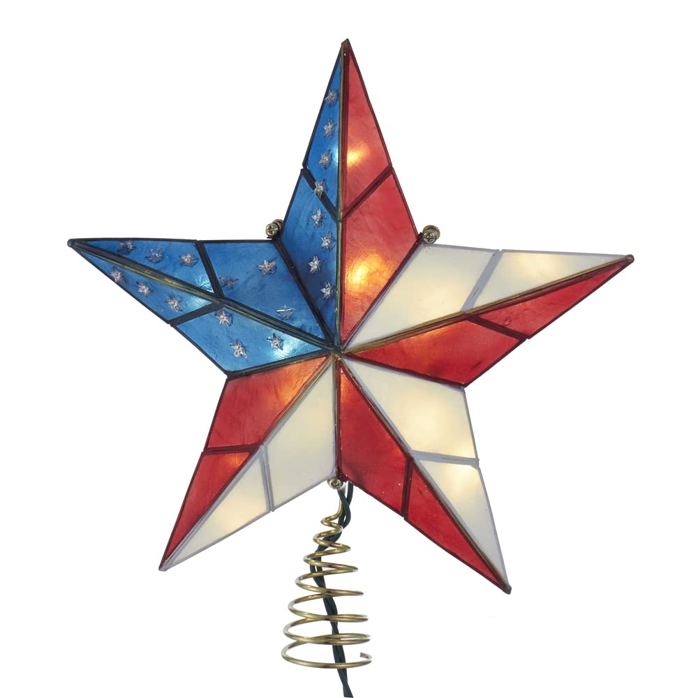 Kurt S. Adler UL3142 9.84" Brass Plated American Flag Inspired Capiz Star Tree Topper