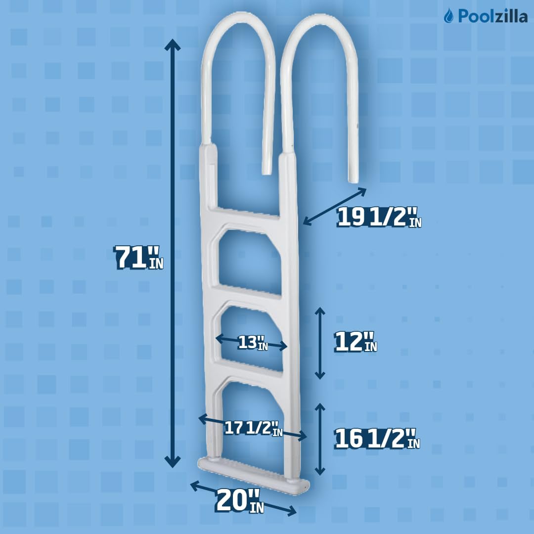 Poolzilla in-Pool Ladder - Deck Mounted Aluminum/Resin Entry and Exit System with Included Escutcheons, Supports up to 250 LBS - for 48’’ to 54’’ in. Swimming Pools