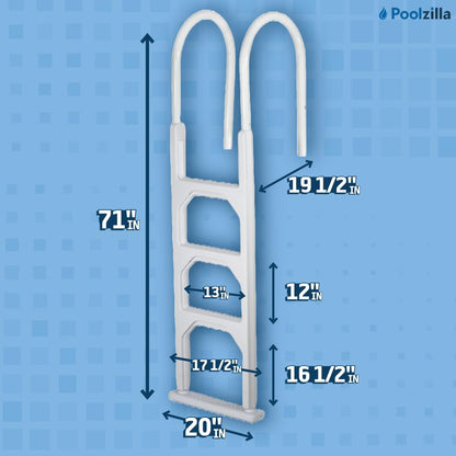 Poolzilla in-Pool Ladder - Deck Mounted Aluminum/Resin Entry and Exit System with Included Escutcheons, Supports up to 250 LBS - for 48’’ to 54’’ in. Swimming Pools