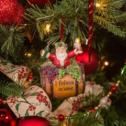 Kurt Adler 4-Inch Polyresin Santa on Wine Barrel Ornament