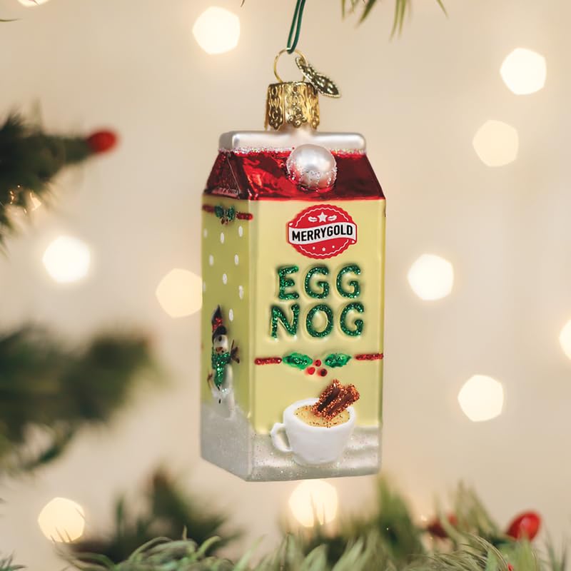 Old World Christmas Eggnog Carton Glass Blown Ornament for Christmas Tree, Handcrafted Holiday Decoration, Beverage Collection