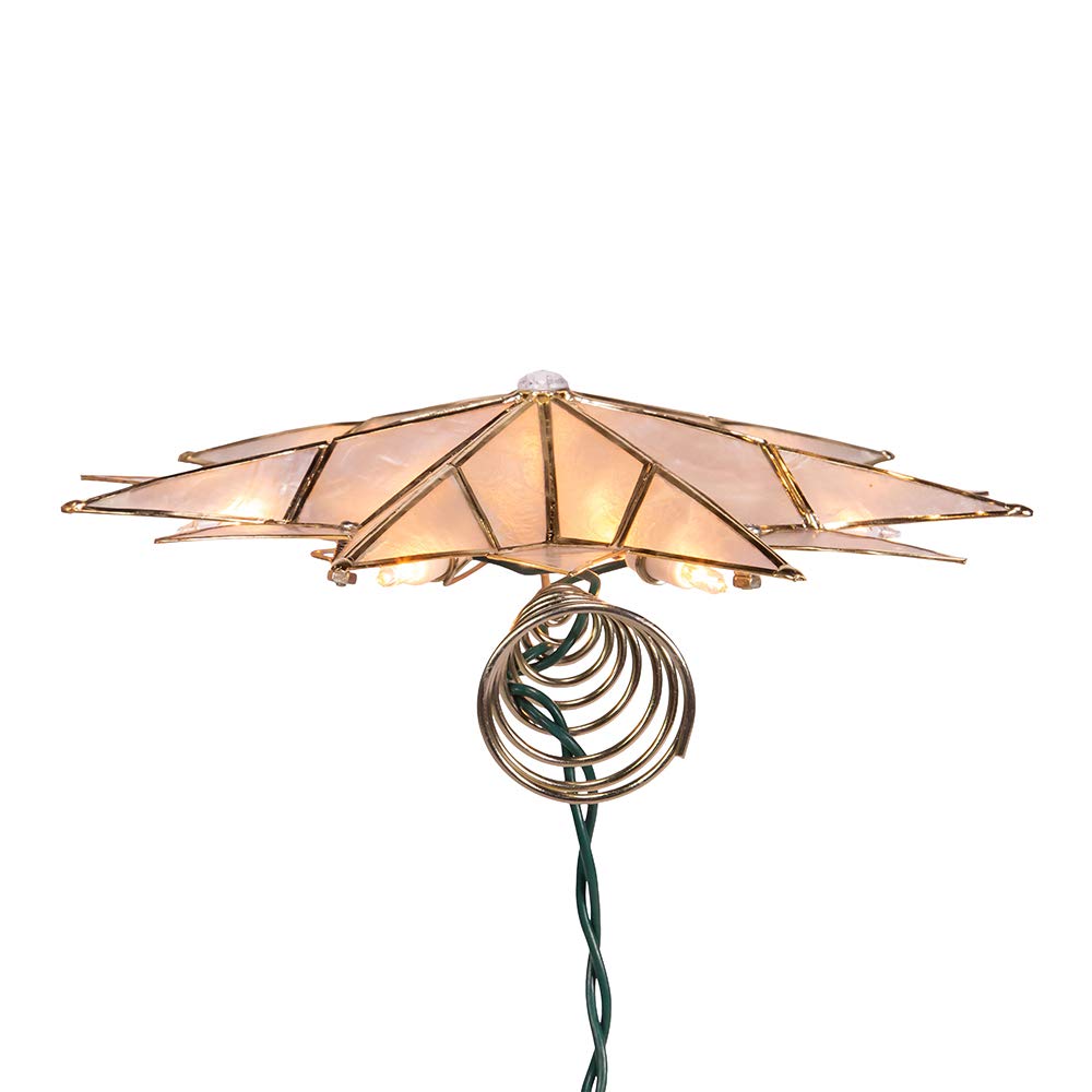 Kurt S. Adler UL3141 9.84" Brass Plated 7-Point Double Tip Capiz Star with Center Gem Tree Topper
