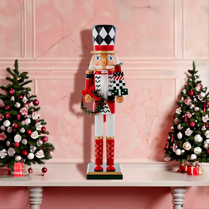 Kurt S. Adler 15-Inch Red, White and Black Nutcracker with Gift Box and Wreath